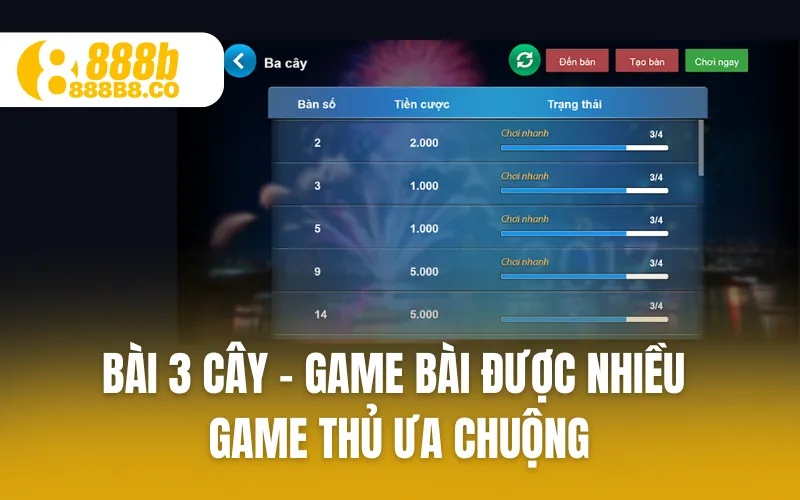 Bài 3 cây - Game bài được nhiều game thủ ưa chuộng
